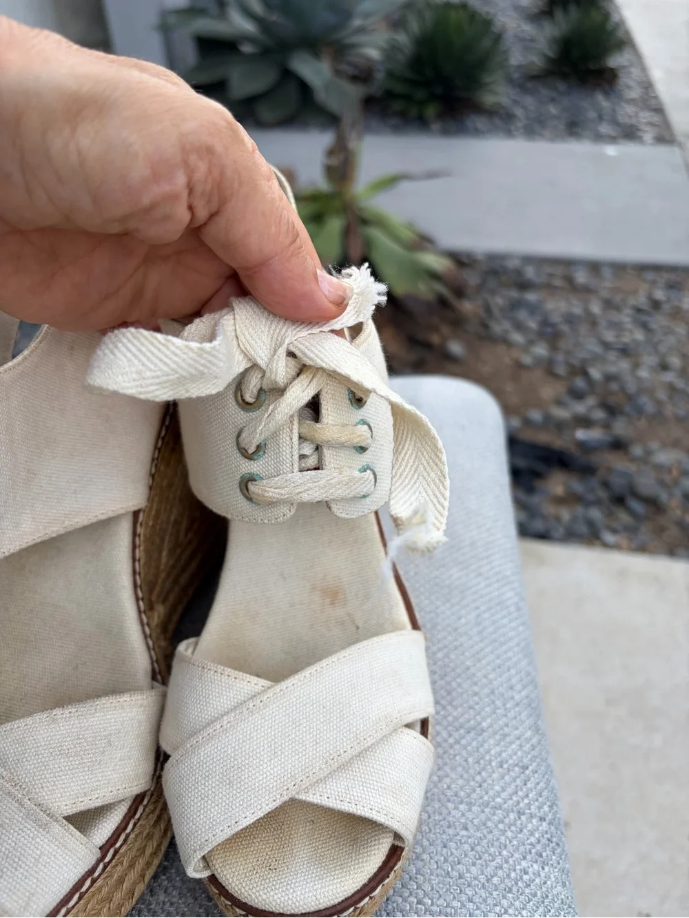 Tory Burch Cream Canvas Espadrille Wedge Sandals Size 8